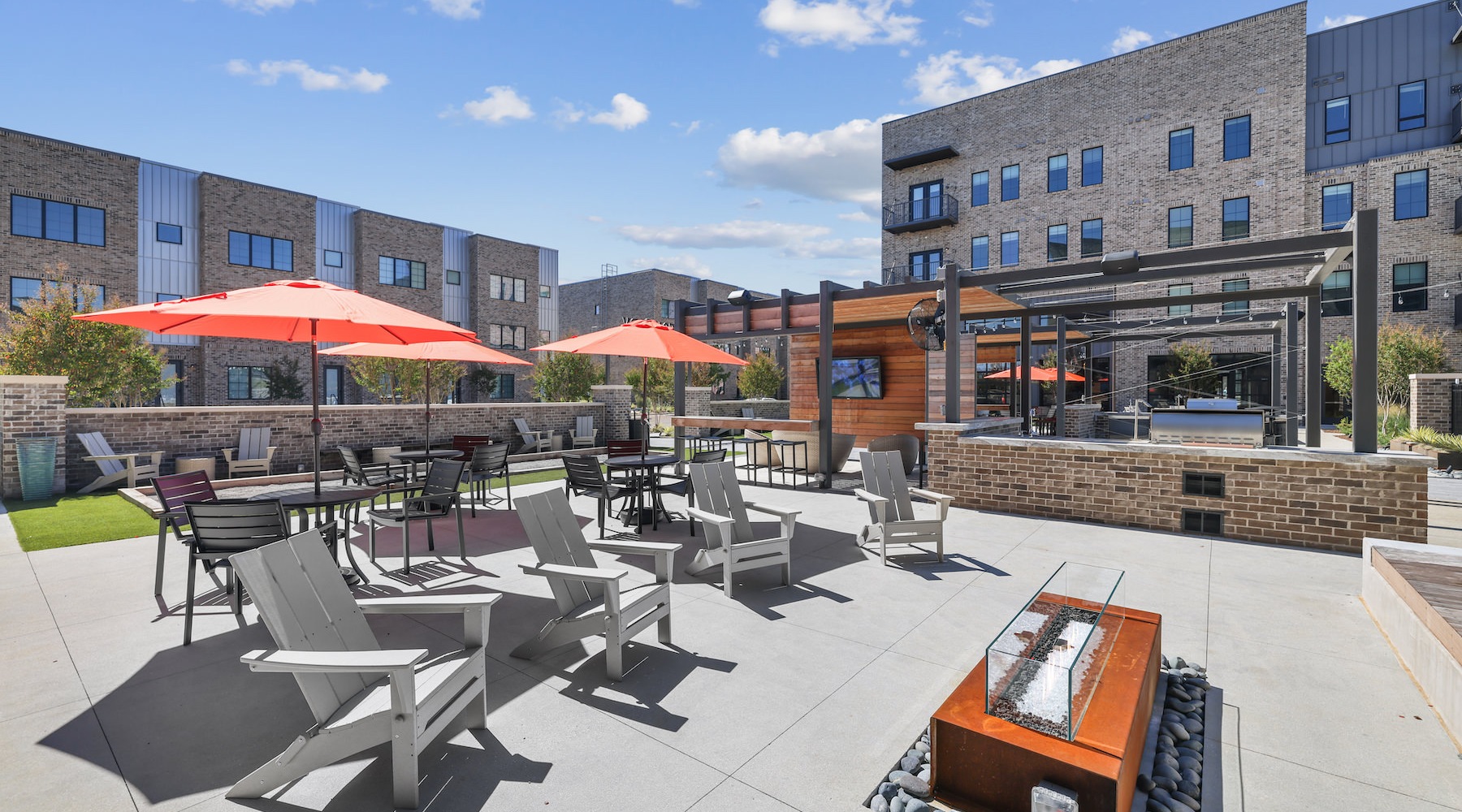 Entertainment courtyard with firepits