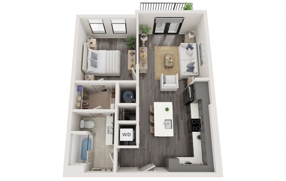 A1 1 Bed and 1 Bath 738 sq ft apartment floorplan at The Foundry 