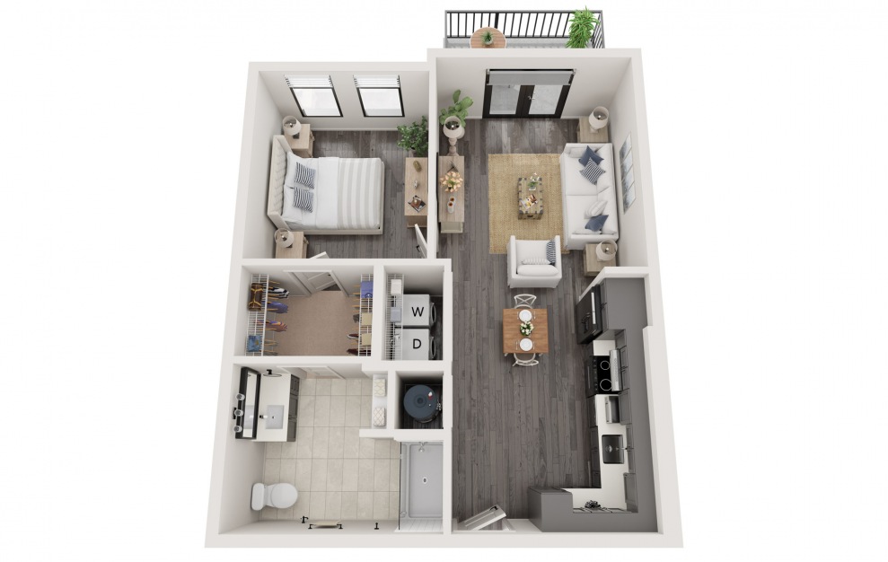 A1a 1 Bed and 1 Bath 738 sq ft apartment floorplan at The Foundry 