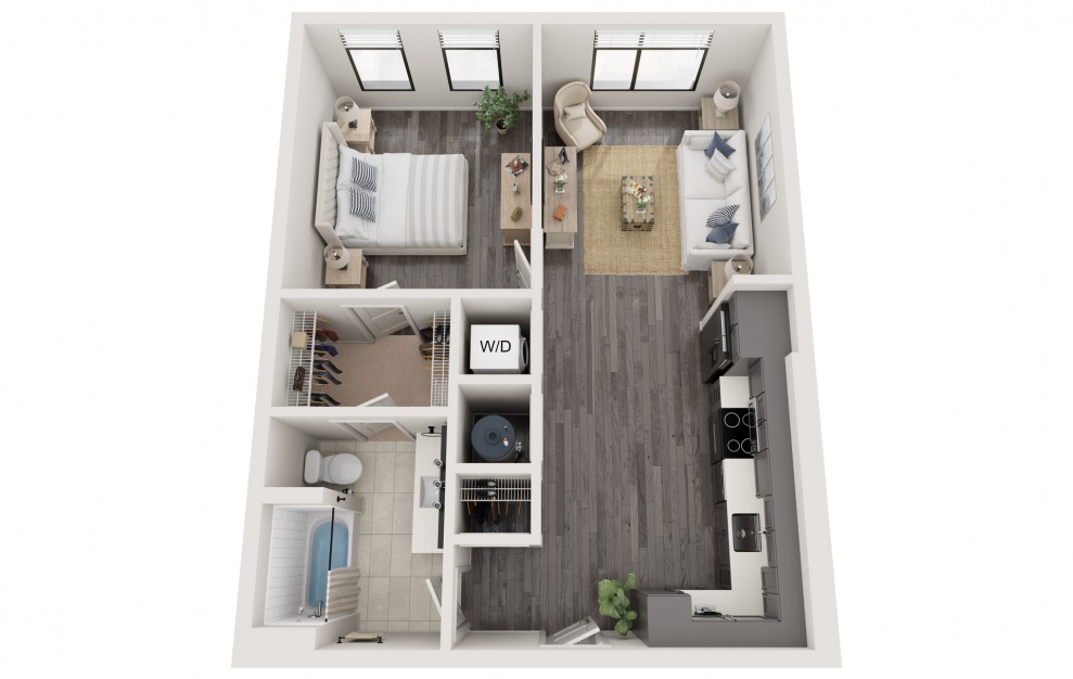 A2 1 Bed and 1 Bath 720 sq ft apartment floorplan at The Foundry 