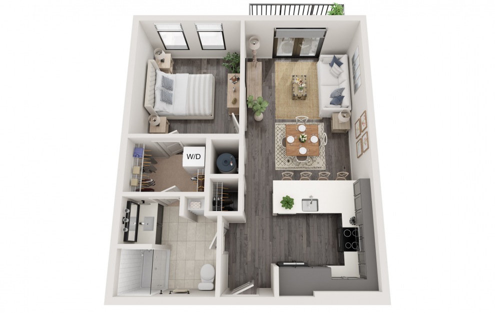 A3 1 Bed and 1 Bath 725 sq ft apartment at The Foundry