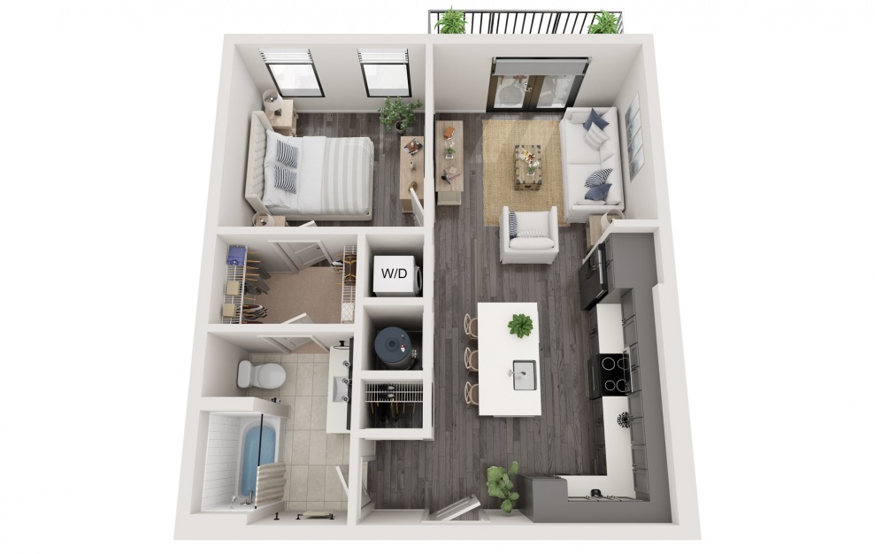 A7 1 Bed and 1 Bath 700 sq ft apartment at The Foundry